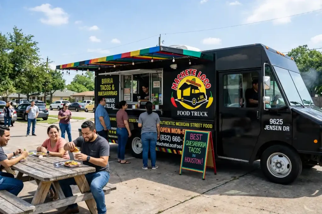 Authentic Quesabirria Tacos in Houston served fresh at Machete Loco Food Truck on Jensen Dr.