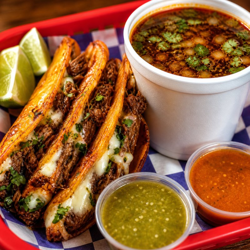 Best Birria Tacos in Houston TX with dipping consomme Machete Loco